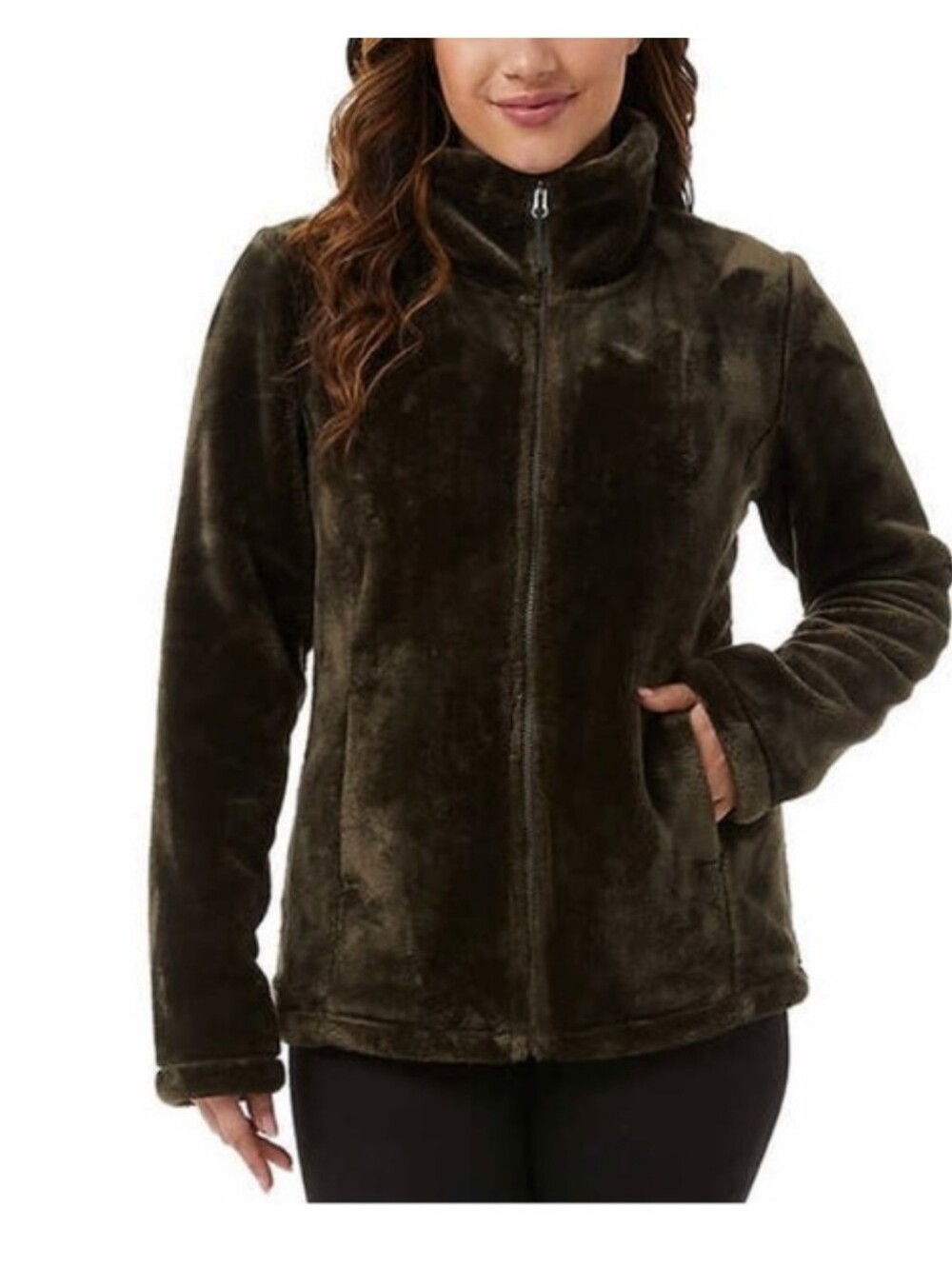 32 Degrees Olive Green Plush Full-Zip Teddy Jacket